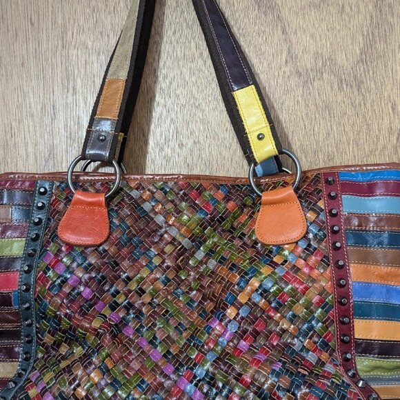 Ameri Leather Woven Tote Shoulder Bag Hobo Colorful Large with wallet - Picture 2 of 5